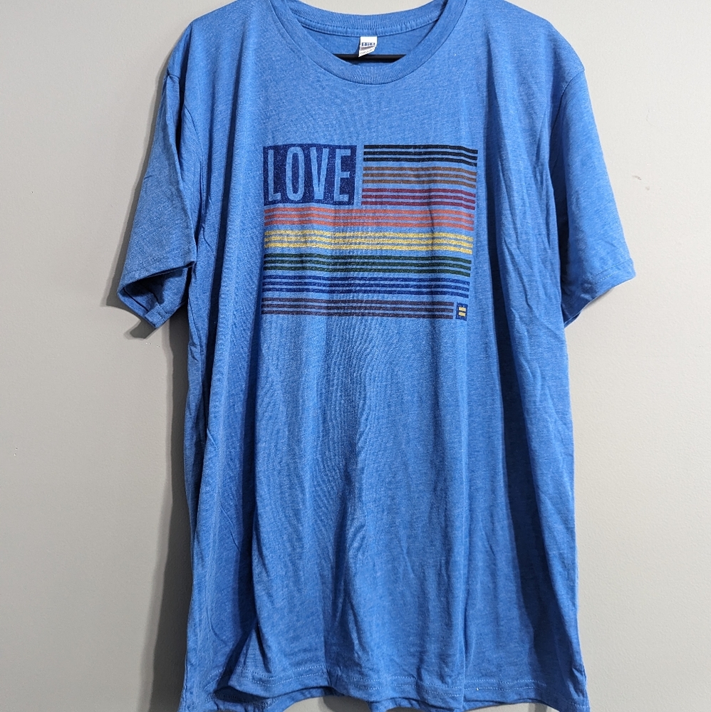 Human Rights Campaign Equality Rainbow Flag Blue Love Shirt LGBTQIA Made In Usa